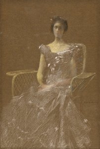 Nainen rottinkinojatuolissa tekijältä Thomas Wilmer Dewing
