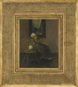 Mirror, 1907 (öljy puulevylle) tekijältä Thomas Wilmer Dewing