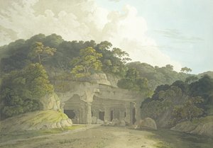 Entrance to the Elephanta Cave, levy 58 julkaisusta Oriental Scenery: Twenty Four Views in Hindoostan, julkaistu 1800 tekijältä Thomas und William Daniell