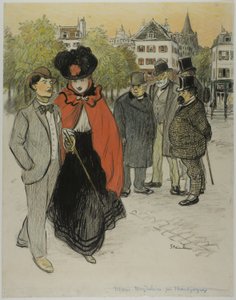 Herrasmies katselee pariskuntaa promenading tekijältä Théophile Alexandre Pierre Steinlen