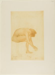 Istuva nainen kuivaamassa jalkojaan tekijältä Théophile Alexandre Pierre Steinlen