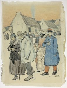 Katukohtaus, jossa on kaksi pariskuntaa tekijältä Théophile Alexandre Pierre Steinlen