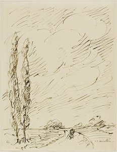 Kulkuri tiellä, jossa on kaksi poppelipuuta tekijältä Théophile Alexandre Pierre Steinlen