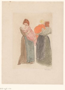 Kaksi äitiä lasten kanssa Les deux meres tekijältä Théophile Alexandre Steinlen (signed by artist)