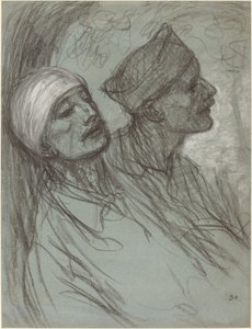 Haavoittunut sotilas ja hänen toverinsa, 1916. tekijältä Théophile Alexandre Steinlen
