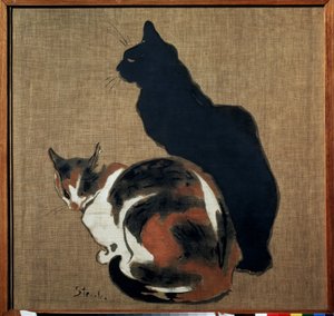 ""Kaksi kissaa"" (kaksi kissaa) Kissa ja sen varjo. Theophile Alexandre Steinlenin (1859-1923) maalaus 1894 Art Nouveau Koko 61x64 cm Pushkin-museo, Moskova