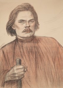 Muotokuva kirjailijasta Maksim Gorkin 1868-1939, 1905. tekijältä Théophile Alexandre Steinlen