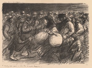 Sodan sketsit: Kaksi kulkuetta (Sketches de guerre: Les deux cortèges - "Ayez pas peur - on les a - et bien!") tekijältä Théophile Alexandre Steinlen