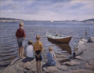 Lapset laiturilla (öljy kankaalle) tekijältä Thorvald Torgersen