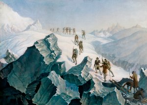Horace Benedict de Saussuren, hänen poikansa ja oppaiden laskeutuminen alas Mont Blancille, elokuu 1787 tekijältä Tiberius Dominikus Wocher