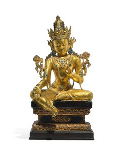 Avalokiteshvaran keisarillinen hahmo (katso myös 474250-474254) (kullattua pronssia) tekijältä Tibetan School
