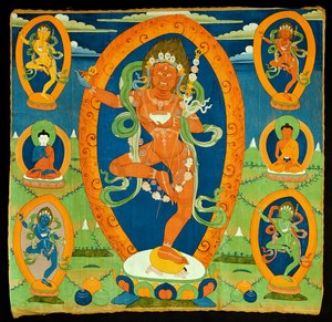 Thangka-maalaus, joka kuvaa Dakini Vajravarahia (Do rje pag mo) tiibetiläistä, 1800-luku (pentukka kalikossa) tekijältä Tibetan School