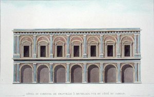 Kardinaali de Granvellen (1517-86) asuinpaikka, Bryssel, näkymä puutarhasta, Pierre Jacques Goetghebuerin 1827 (akvatinta) julkaisusta "Valinta Alankomaiden kuningaskunnan merkittävimmistä monumenteista, rakennuksista ja taloista" (katso myös 189226) tekijältä Tilman Francois (after) Suys