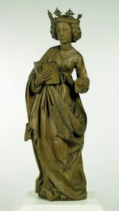 Naispuolinen pyhimys, n.1490-1495 (lehmuspuu, jossa maalausjälkiä).