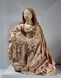 Ilmoituksen neitsyt. Tilman Riemenschneiderin (1460-1531) marmoriveistos monivärisillä korkeilla 1400-luvun lopulla. Pariisi, Musee du Louvre