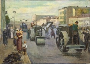 Moskovan jälleenrakennus par Pustovalov, Timofei Ermilovich (1891-1944). Öljy kankaalle, koko: 82x115 tekijältä Timofei Ermilovich Pustovalov