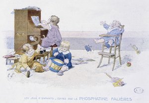 Lasten pelit: lapset soittavat erilaisia soittimia - dess. de Lobrichon, toim. kirjoittanut Phosphatine Falières, v.1920 tekijältä Timoleon Marie Lobrichon