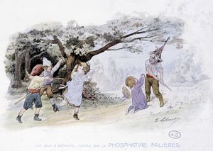 Lasten pelejä: lapset leikkivät sotaa, sotilaat - dess. de Lobrichon, toim. kirjoittanut Phosphatine Falières, v.1920