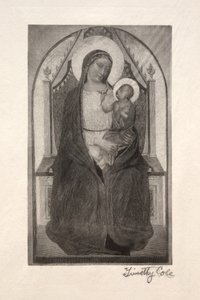 Vanhat italialaiset mestarit: Madonna istuu valtaistuimella Child Holding Bird -lintujen kanssa, 1885. tekijältä Timothy Cole