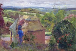 Thatching the Summer House, Lanhydrock House, Cornwall, 1993 tekijältä Timothy Easton