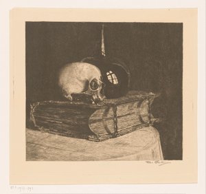 Asetelma kallon ja Raamatun kanssa tekijältä Titia Heukers (signed by artist)
