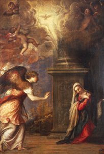 Ilmoitus, kirjoittanut Titian (n. 1490-1576), San Domenico Maggioren kirkosta Napolissa, öljy kankaalle, 280x210 cm