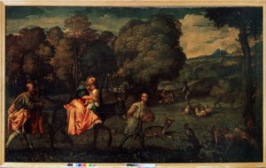 Lento Egyptiin, n. 1508 (öljy kankaalle) tekijältä Titian (c.1488 1576)