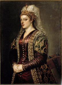Kyproksen kuningattaren Caterina Cornaron muotokuva pyhänä Katariina Aleksandrialaisena. n. 1542 (maalaus) tekijältä Tiziano Vecelli