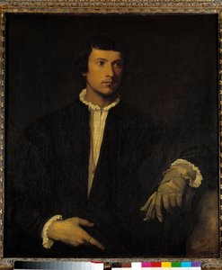 Mies hansikkaalla, n. 1520 (öljy kankaalle) tekijältä Titian (c.1488 1576)