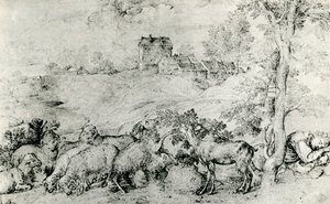 Maisema lammaslauman kanssa, c1520, 1937 tekijältä Tiziano Vecelli