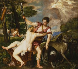 Venus ja Adonis, 1554 tekijältä Tiziano Vecelli