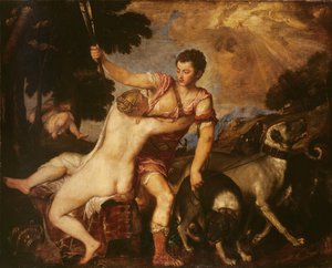 Venus ja Adonis, 1555 tekijältä Tiziano Vecelli