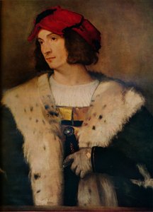 Mies punaisessa lippassa, c1510 tekijältä Tiziano Vecelli
