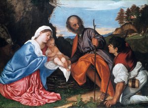 Pyhä perhe paimenen kanssa, c1510 tekijältä Tiziano Vecelli