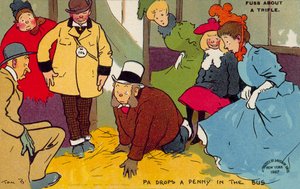 Mies etsii pudonnutta penniä (värilitografia)