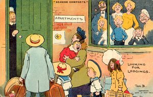 Merenrantojen mukavuudet, majapaikkoja etsimässä (värilitografia)