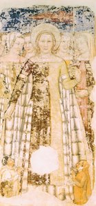 Pyhä Ursula loistossa, yksityiskohta Stories of St Ursulasta, kirjoittanut Tommaso da Modena (1326-1379), fresko, Santa Caterinan kirkko, Treviso