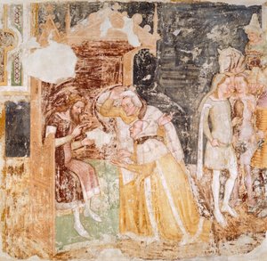 Englannin kuninkaan lähettiläiden lähettäminen, yksityiskohta Stories of St Ursulasta, Tommaso da Modena (1326-1379), fresko tekijältä Tomaso da (late 15th century) Modena