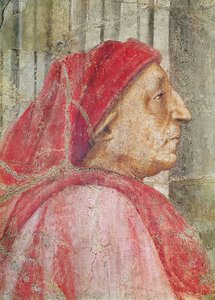 Pyhä kolminaisuus, yksityiskohta miespuolisen lahjoittajan päästä, 1427-28 freskon yksityiskohta vuodelta 173689 tekijältä Tommaso Masaccio
