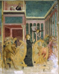 Pyhä Katariina pyörien keskellä, yksityiskohtia Stories of St Catherine -julkaisusta tekijältä Tommaso Masolino da Panicale