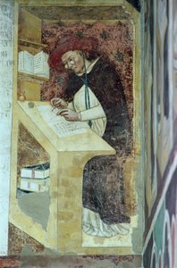 Hugues de Provence pöytänsä ääressä "Neljänkymmenen maineikkaan Dominikaanisen ritarikunnan jäsenen" kierroksesta Kapitaliatalossa 1342