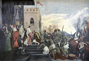 Christopher Kolumbuksen vastaanotto Espanjan hovissa Barcelonassa tekijältä Tony (after) Robert Fleury