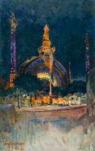 Pariisin näyttelyn pääsisäänkäynnin valaistus, 1900.