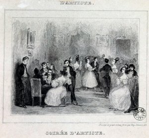 Taiteilija-ilta: pallo- ja korttipelit porvarillisen illan aikana Antoine Johannot piirustus Tony Johannot (1803-1852) 1831 Pariisi, Bibliotheque de l