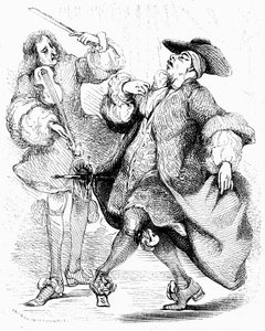 Moliere: Jourdain tanssii musiikkimestarinsa johdolla. Tony Johannot