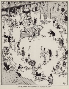 Kesäiltapäivä Coney Islandilla (litho)
