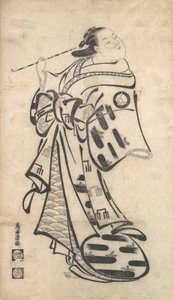 Oiran seisoo, putki oikeassa kädessään ja kääntyy katsomaan taakseen hänen olkansa yli..., n. 1705.