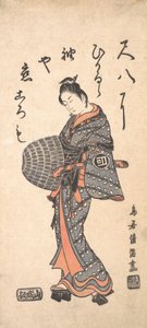 Sanokawa Ichimatsu I harmaansinisellä ja ruusulla kävelemässä vasemmalle, 1756, 1756. tekijältä Torii Kiyomitsu