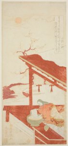 Ono no Komachi pesee kopiokirjaa tekijältä Torii Kiyomitsu I