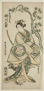 Näyttelijä Anegawa Daikichi Ayame no Maen roolissa näytelmässä "Miyo no Hana Yunzei Kagami", joka esitettiin Morita-teatterissa yhdentenätoista kuussa vuonna 1760. tekijältä Torii Kiyomitsu I